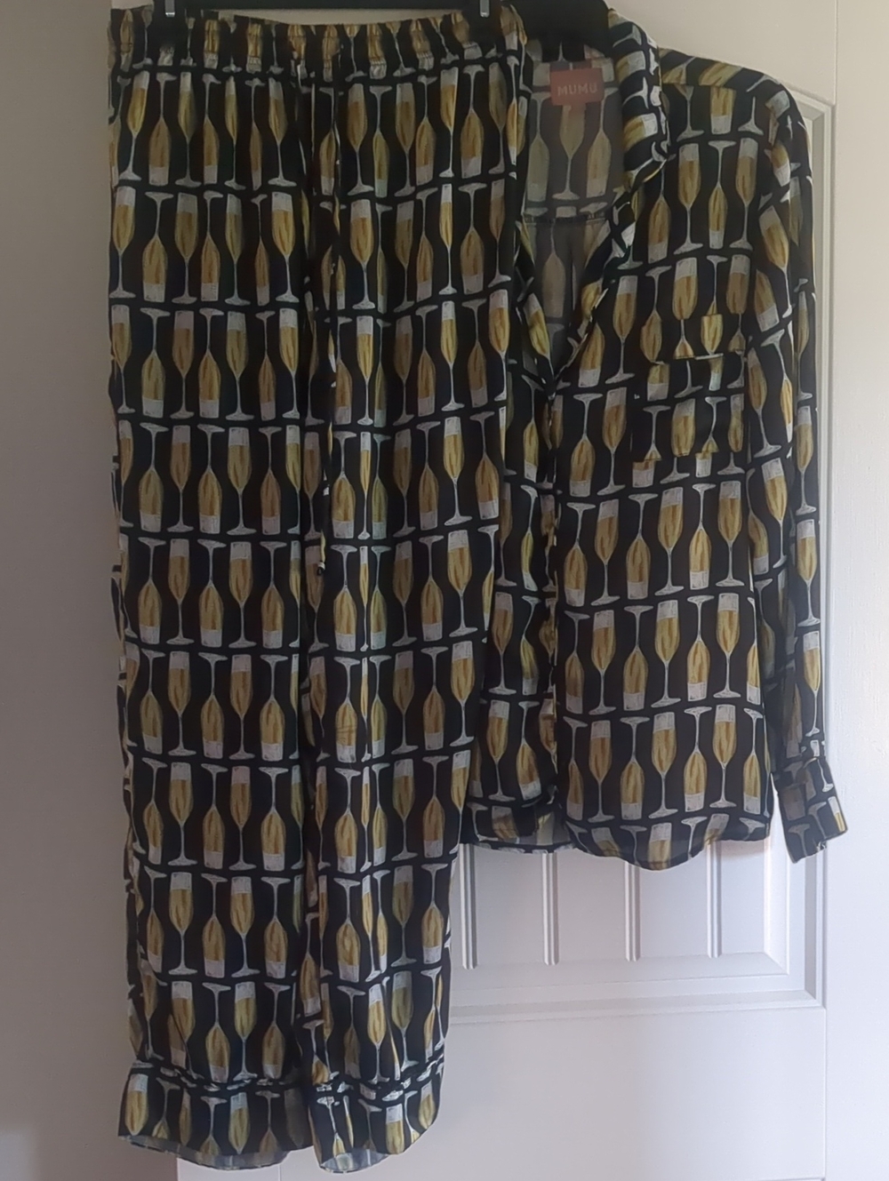 Show Me Your MuMu Black Pajama Set with Gold Bottle Print